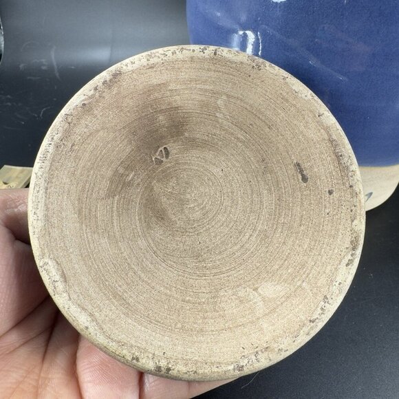 Rowe Pottery Cambridge Works Blue Glazed Jug Handle Pitcher Flower Canister Jar - Picture 6 of 16